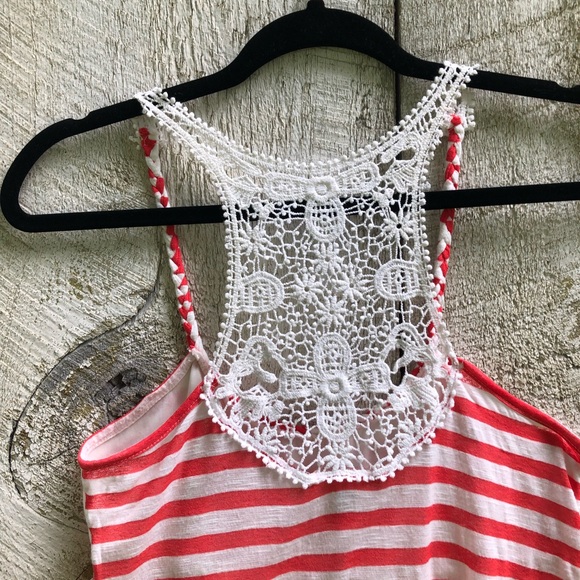 Mauve | coral striped top w/ ruffles and lace - Picture 3 of 5